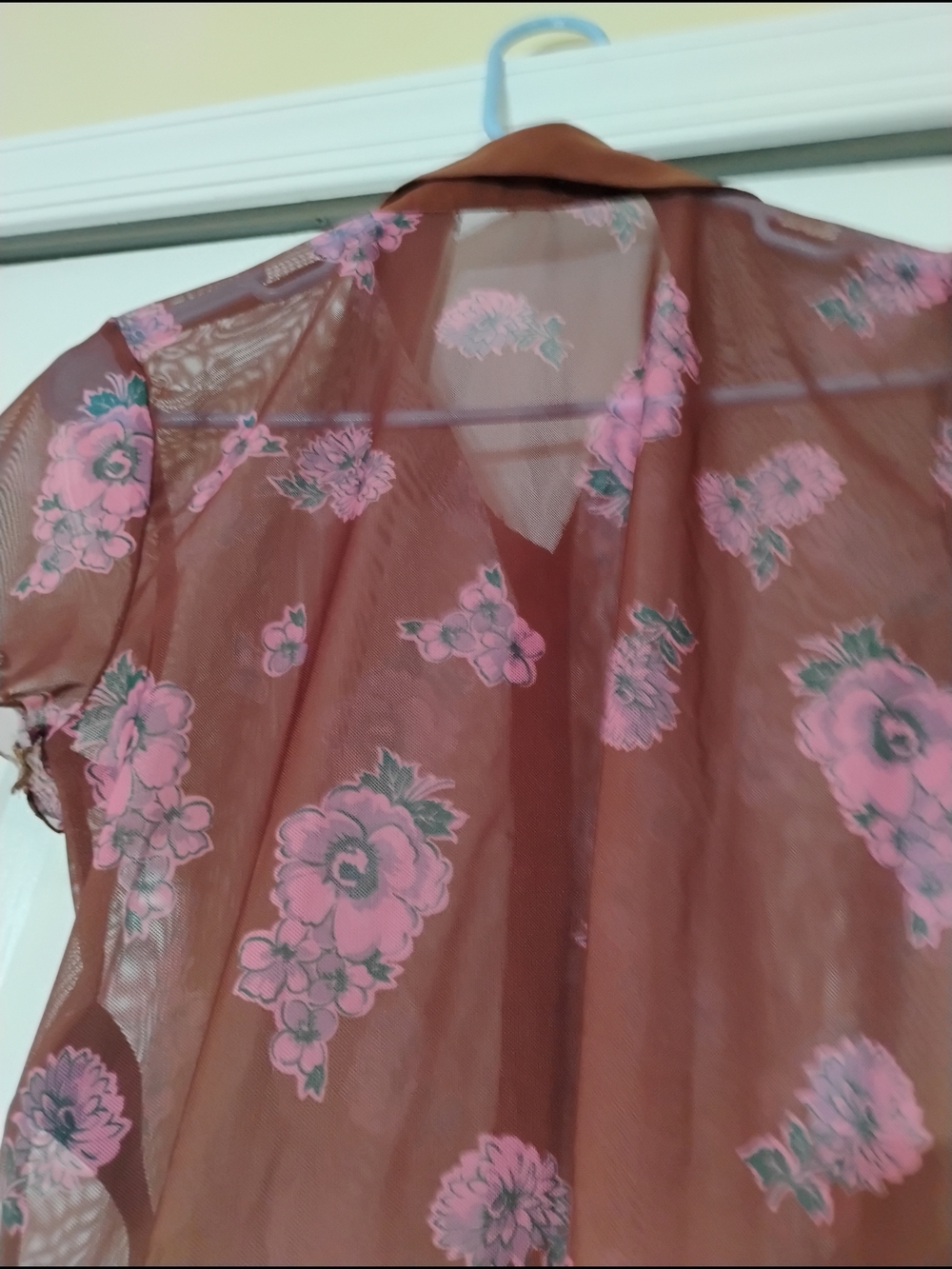 Free People Sheer Rust Button-Up Top with Pink Floral Print - Picture 4 of 9